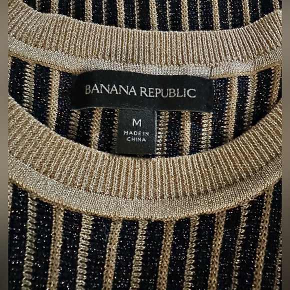 Banana Republic Sleeveless Metallic Stripes A-line Midi Sweater Dress Navy/Gold - Picture 9 of 12